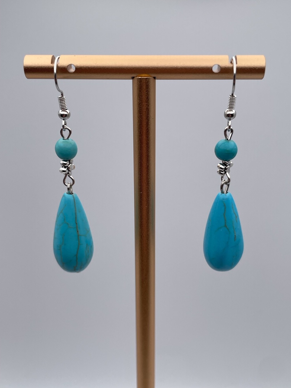 Turquoise Water Drop Shape Dangle Earrings - Picture 2 of 12